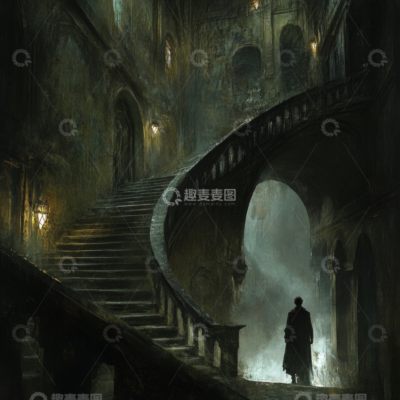 高清大图下载【趣麦麦图】幽暗古堡中的螺旋楼梯