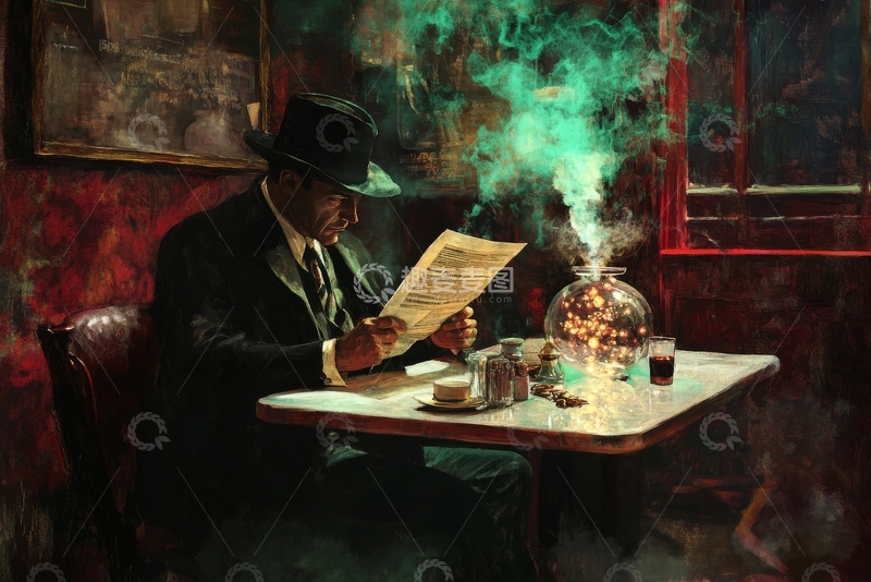 高清大图下载【趣麦麦图】烟雾缭绕中阅读报纸的男子