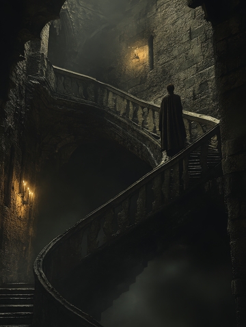 幽暗石阶上的孤独身影