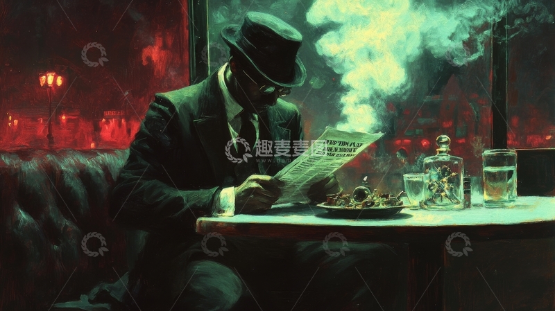 高清大图下载【趣麦麦图】烟雾缭绕中阅读报纸的绅士