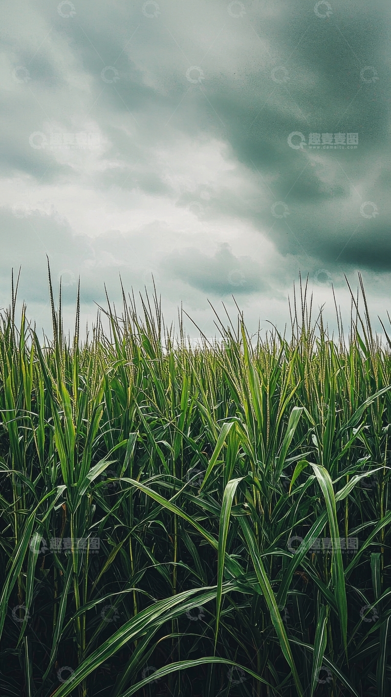阴云密布下的茂盛草地