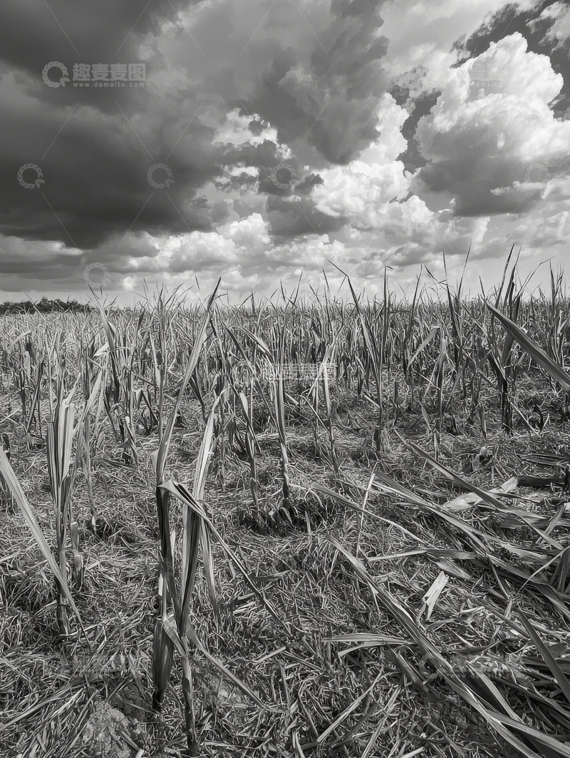 阴云密布下的枯萎作物