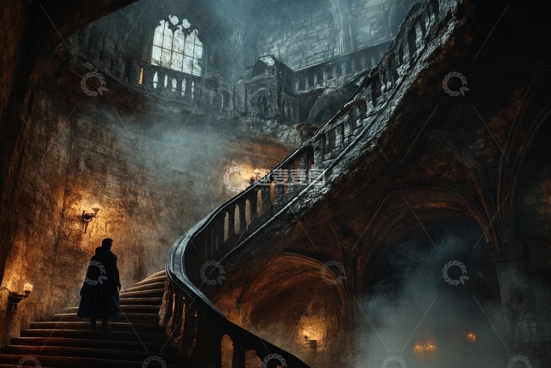 高清大图下载【趣麦麦图】神秘古堡中的旋转楼梯