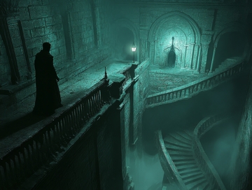 幽暗石廊，神秘人物伫立