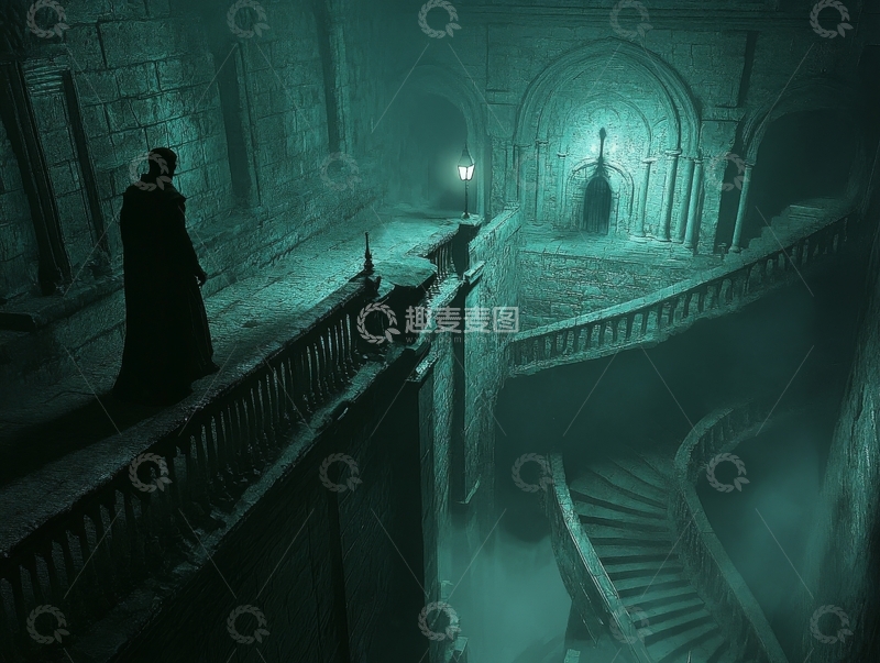 高清大图下载【趣麦麦图】幽暗石廊，神秘人物伫立