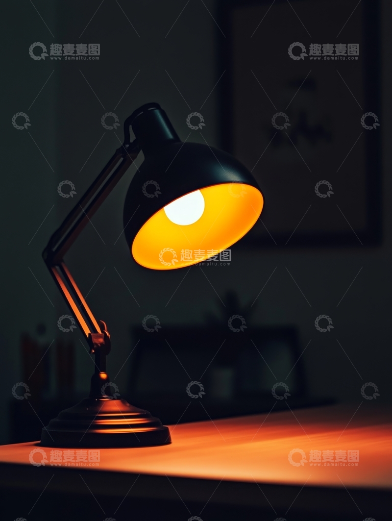 高清大图下载【趣麦麦图】-温暖的台灯照亮桌面一角