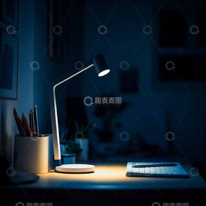 高清大图下载【趣麦麦图】书桌上的台灯照亮了工作空间