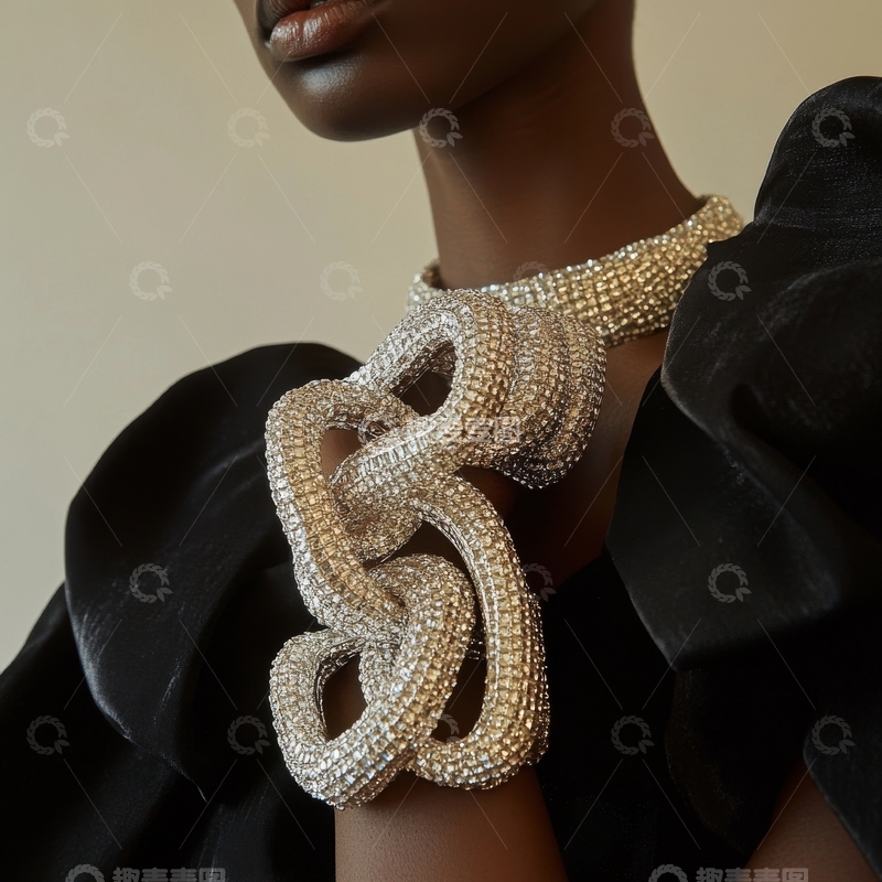 高清大图下载【趣麦麦图】佩戴华丽珍珠项链的女性特写