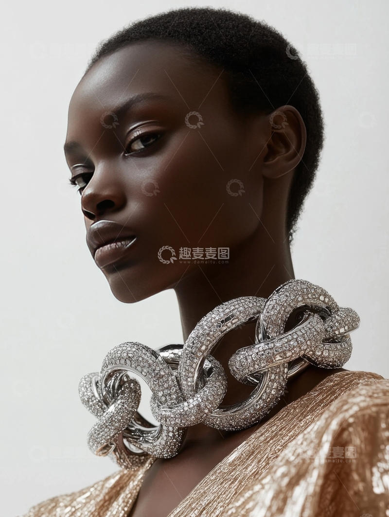 高清大图下载【趣麦麦图】佩戴华丽链条项链的女性