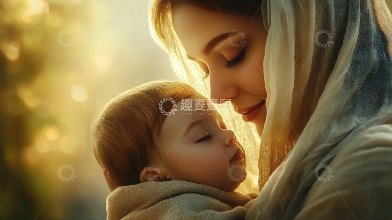 母子相拥，温馨时刻