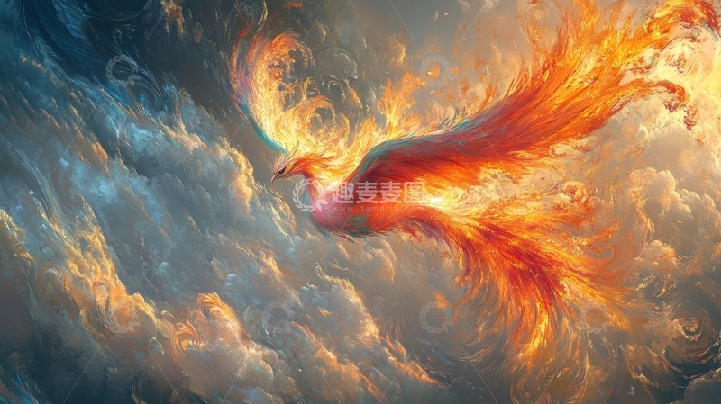 高清大图下载【趣麦麦图】凤凰展翅，云间翱翔