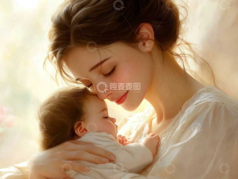 高清大图下载【趣麦麦图】母子亲密相拥，温馨时刻