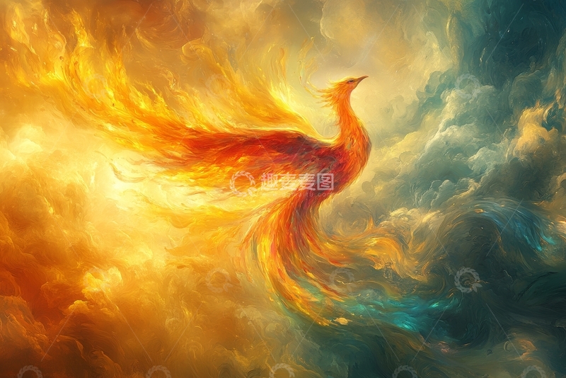 高清大图下载【趣麦麦图】火焰凤凰在云霄中翱翔