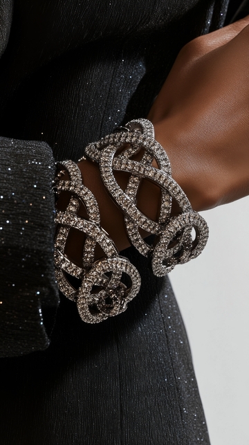 手戴复杂金属手镯的特写