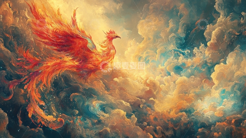 高清大图下载【趣麦麦图】凤凰翱翔于云海之中