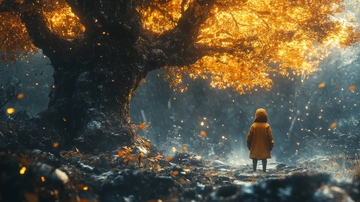 秋日树下，孩童凝望