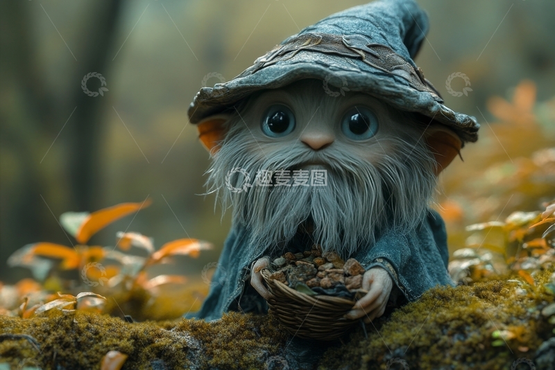 高清大图下载【趣麦麦图】森林中的小精灵手持篮子