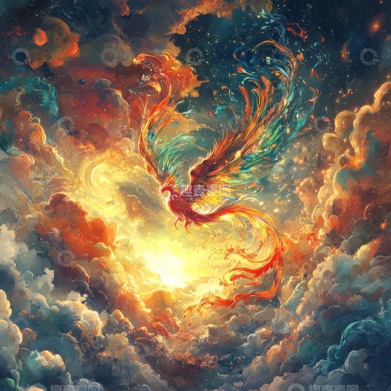 高清大图下载【趣麦麦图】凤凰展翅于云海之中