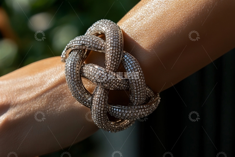 高清大图下载【趣麦麦图】精致金属编织手镯特写