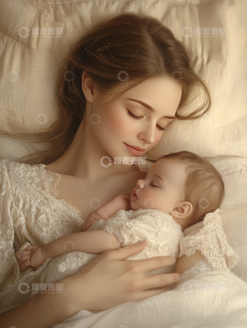 高清大图下载【趣麦麦图】母子相拥，温馨入睡