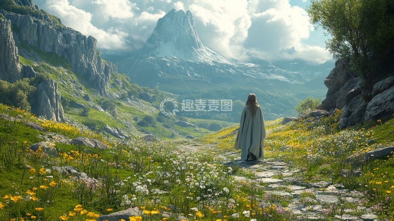 高清大图下载【趣麦麦图】山间小径上的孤独旅人