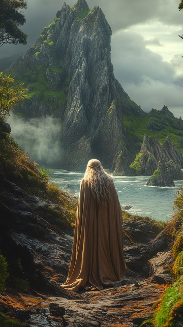 斗篷旅者凝视山川湖泊