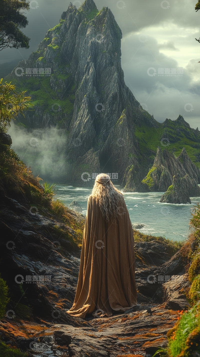 高清大图下载【趣麦麦图】斗篷旅者凝视山川湖泊