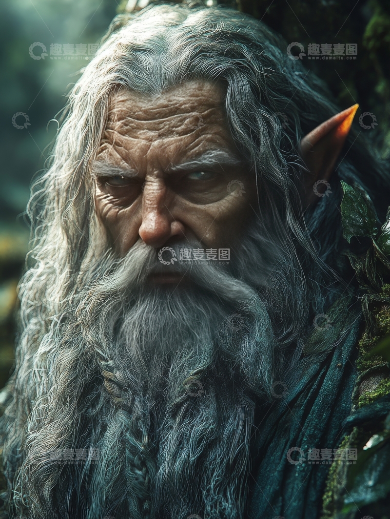 高清大图下载【趣麦麦图】长发灰须的精灵老人