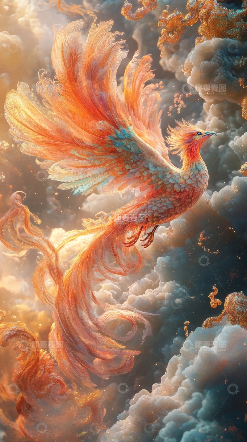 高清大图下载【趣麦麦图】凤凰翱翔于云海之中