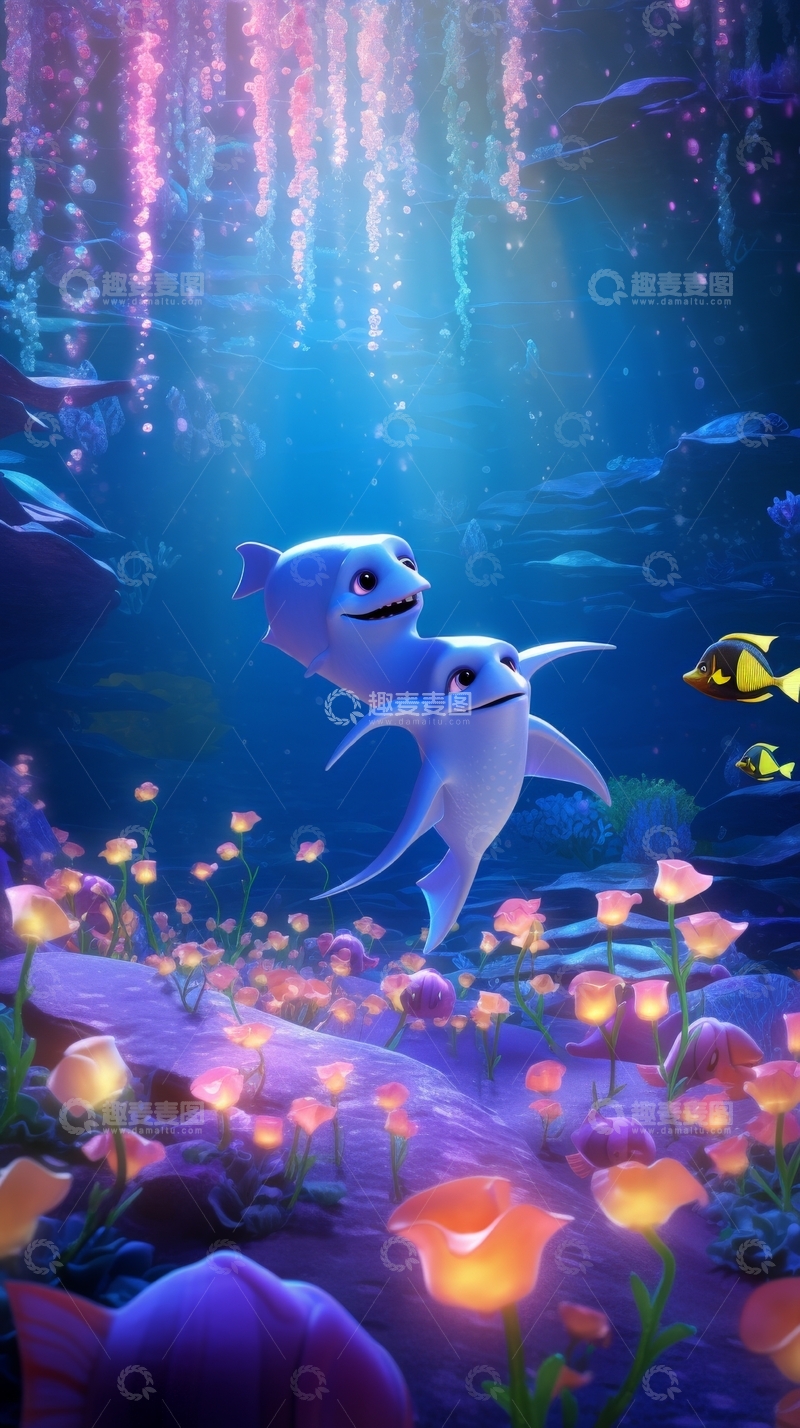高清大图下载【趣麦麦图】海底世界中的温馨鱼群