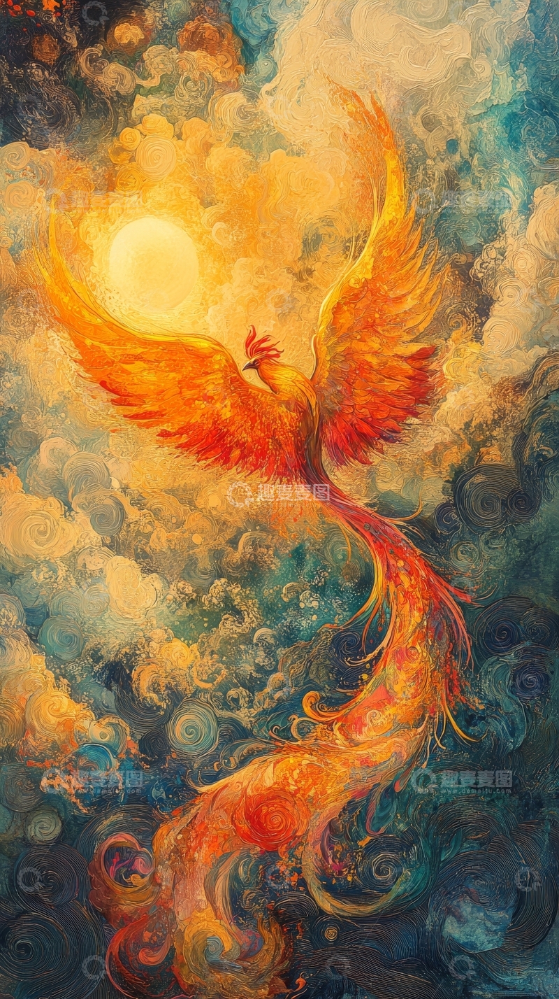高清大图下载【趣麦麦图】凤凰展翅，光芒四射