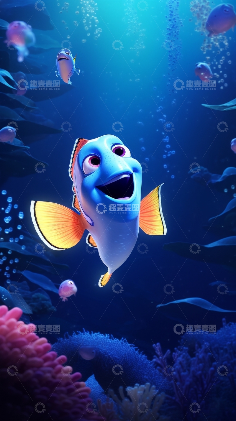 高清大图下载【趣麦麦图】海底世界中的蓝色小鱼
