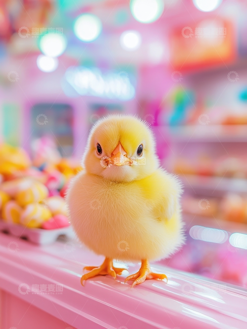 高清大图下载【趣麦麦图】萌趣小黄鸭站立于粉色柜台