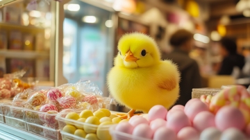 黄色小鸡与糖果的温馨场景