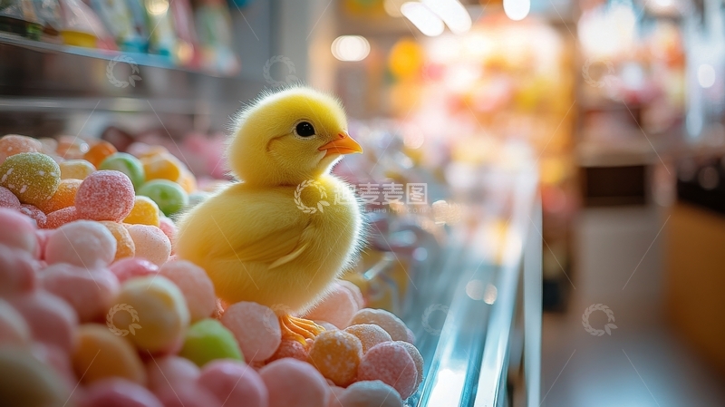 高清大图下载【趣麦麦图】小黄鸭与糖果的温馨场景