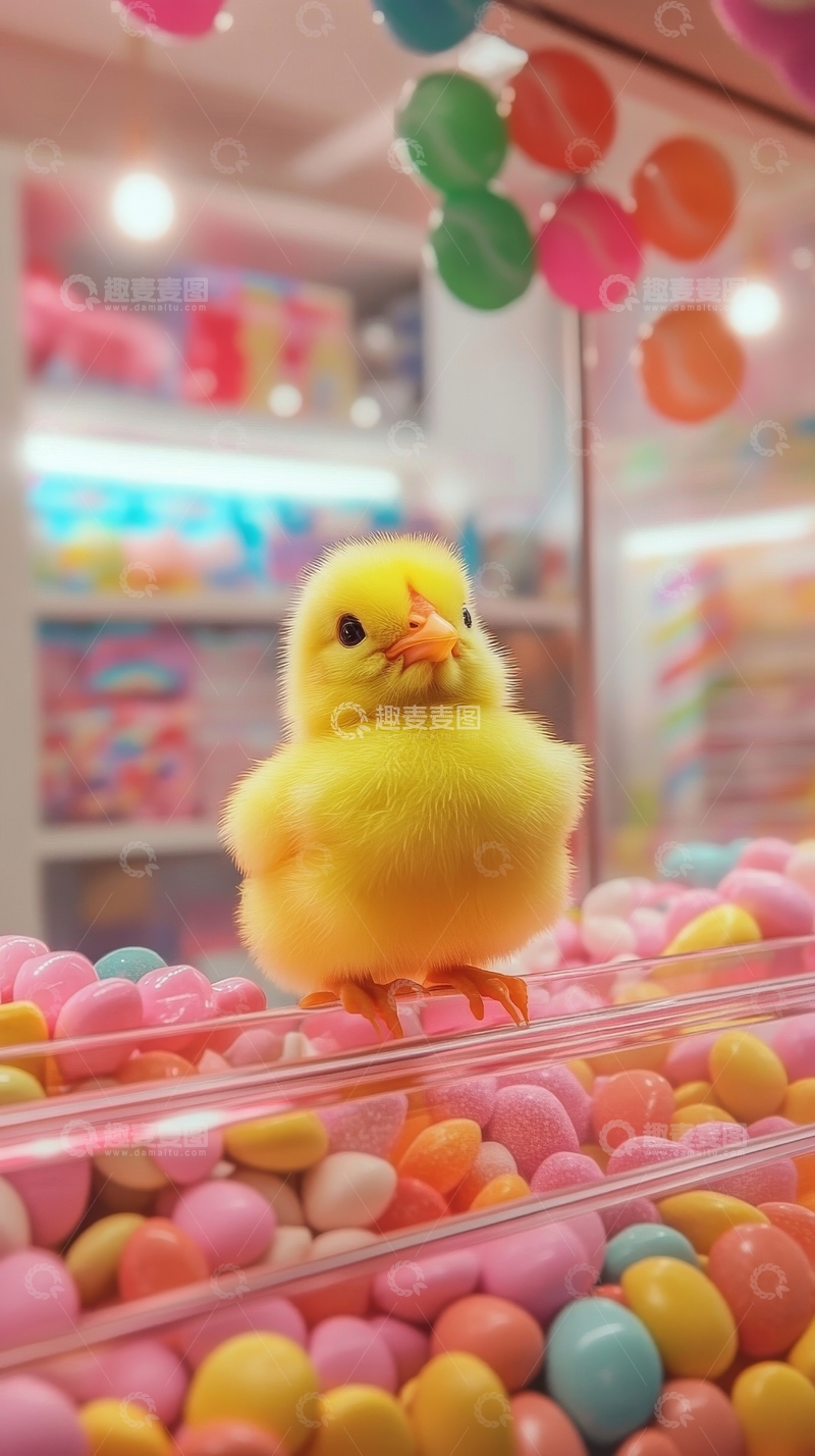 高清大图下载【趣麦麦图】糖果机上的黄色小鸡