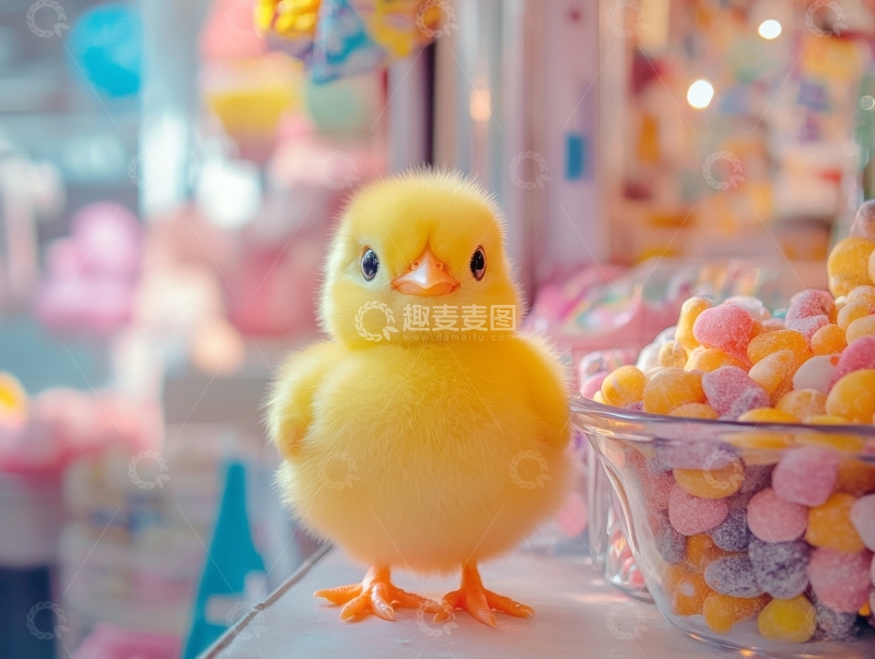 高清大图下载【趣麦麦图】黄色小鸭与彩色糖果