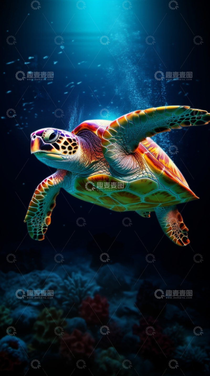 高清大图下载【趣麦麦图】海底游弋的海龟