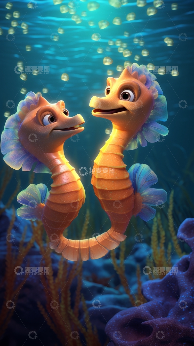 高清大图下载【趣麦麦图】海底世界中的海马对话