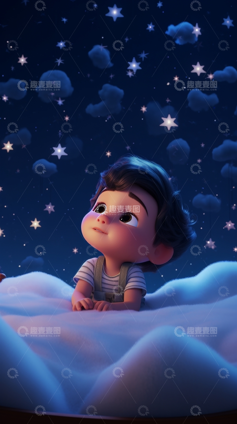 高清大图下载【趣麦麦图】夜空下的孩童
