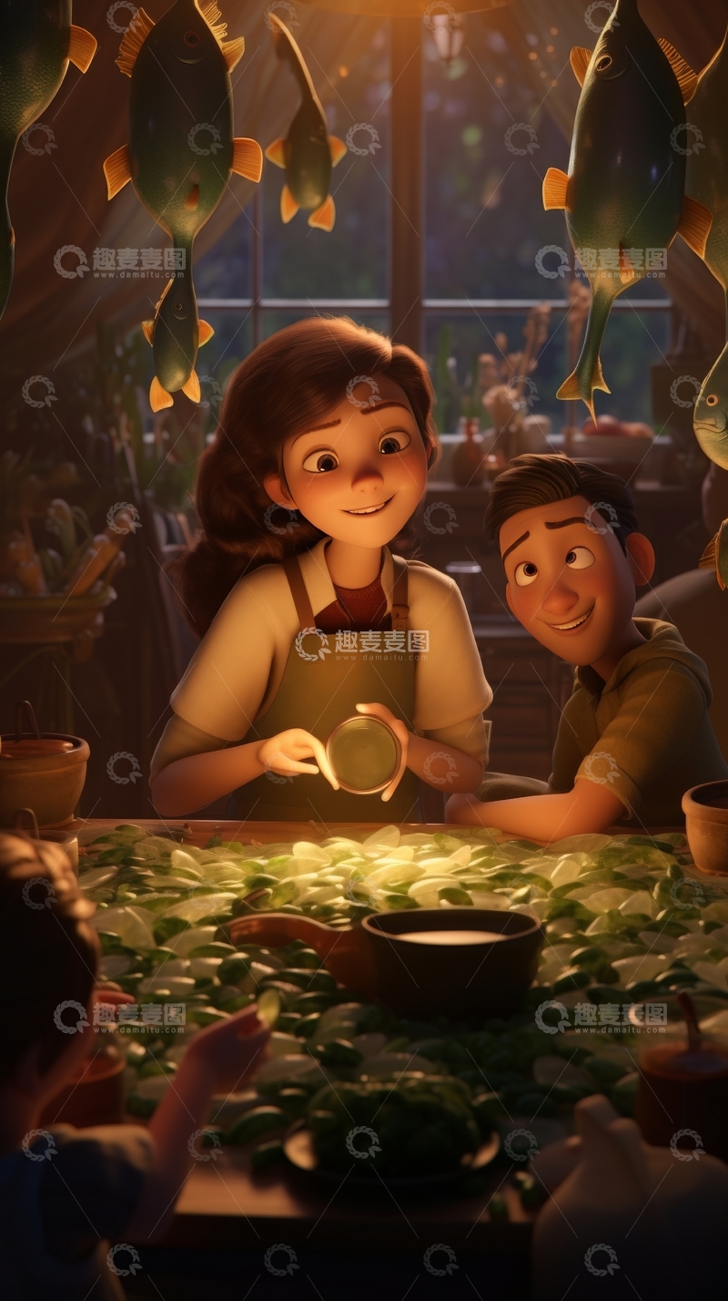 高清大图下载【趣麦麦图】温馨厨房里的亲子时光