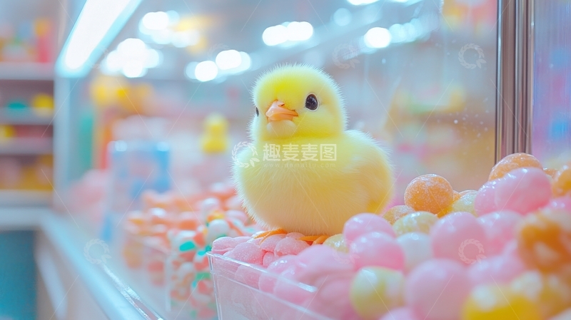 高清大图下载【趣麦麦图】黄色小鸭坐在彩色球池中