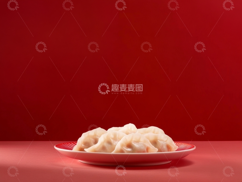 高清大图下载【趣麦麦图】红色背景上的白色饺子