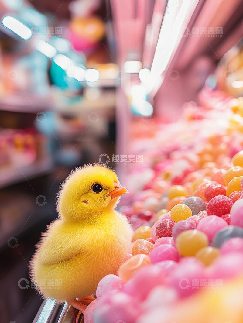 高清大图下载【趣麦麦图】小黄鸭在糖果店的货架上