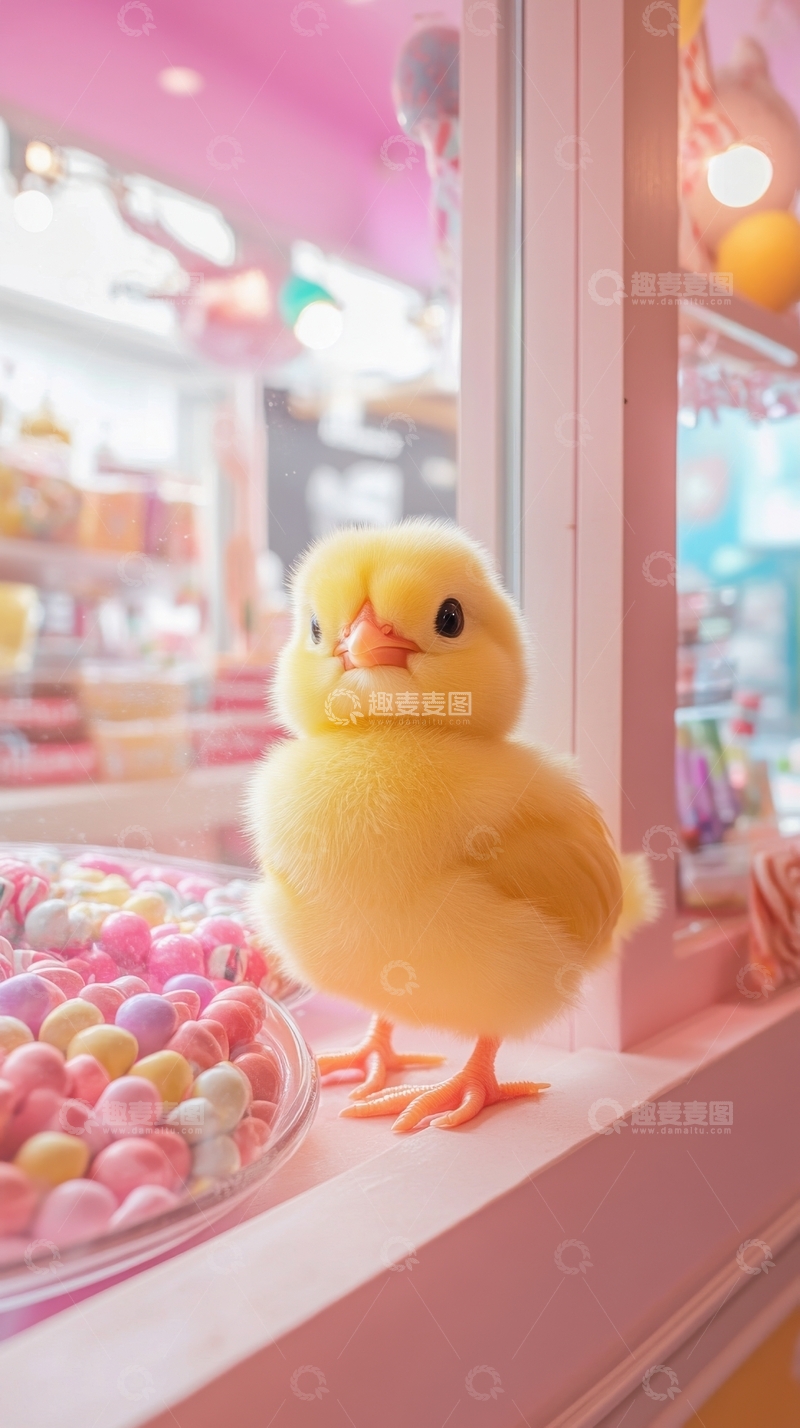高清大图下载【趣麦麦图】橱窗中的黄色小鸭与糖果