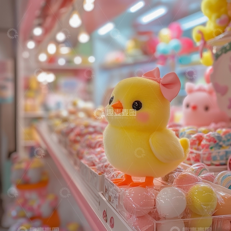 高清大图下载【趣麦麦图】黄色小鸭玩具在抓娃娃机中