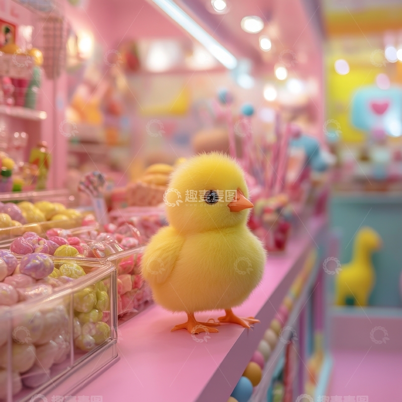 高清大图下载【趣麦麦图】黄色小鸭置于糖果店内