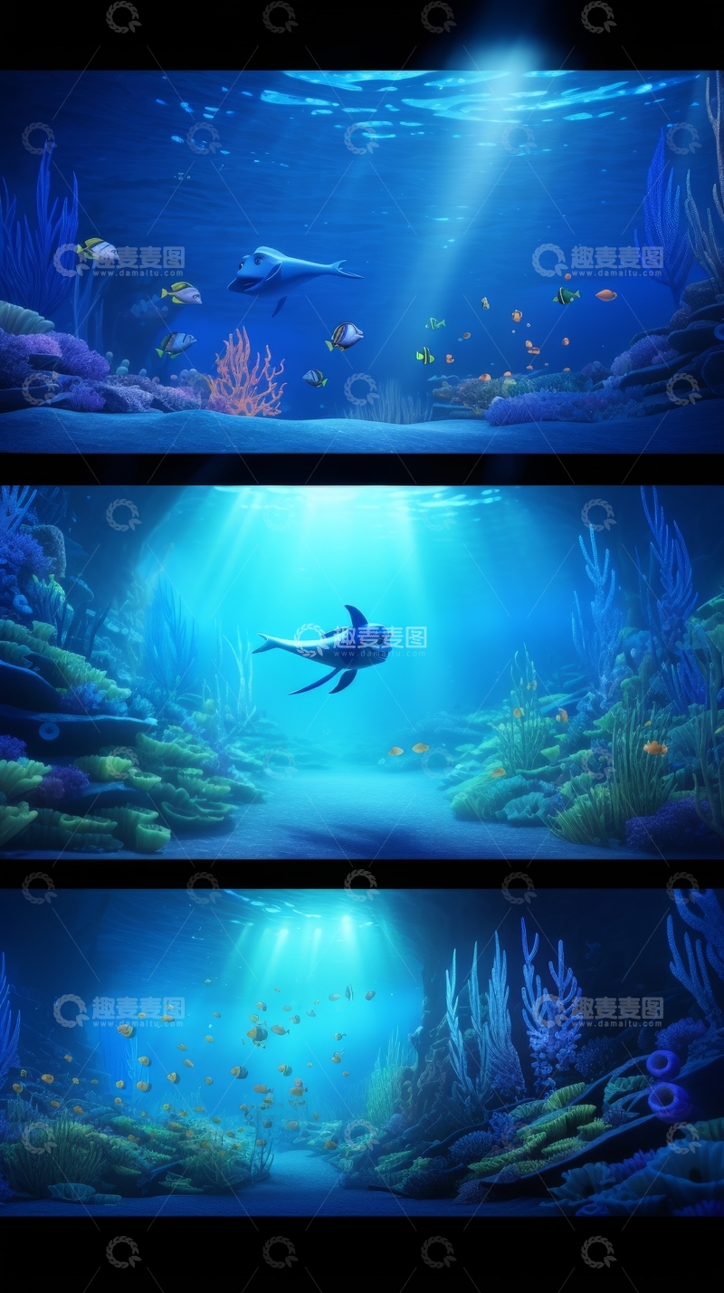 高清大图下载【趣麦麦图】深海世界：光影下的海洋生物