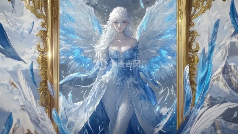 高清大图下载【趣麦麦图】蓝羽天使立于华丽拱门前