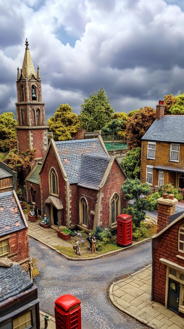 乡村教堂与红色邮筒